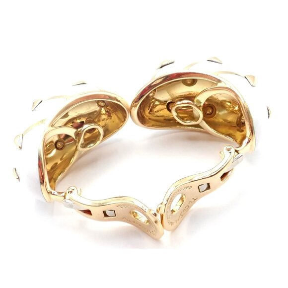 Tiffany & Co Schlumberger Dot Losange 18k Yellow Gold White Enamel Hoop Earrings - Picture 10 of 15